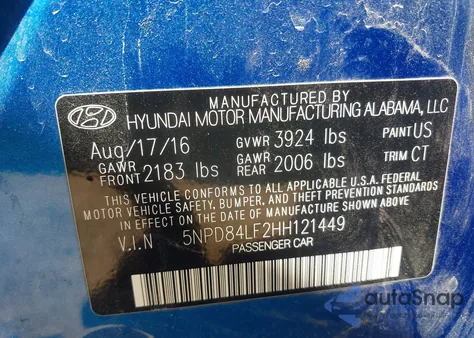 2017 Hyundai Elantra Limited from USA, damaged, VIN 5NPD84LF2HH121449